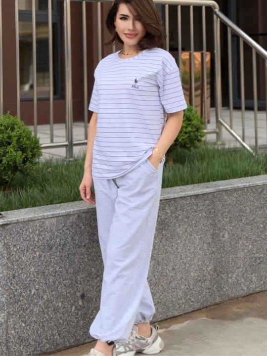 Женский костюм, футболка и брюки, oversize, хлопок, повседневный