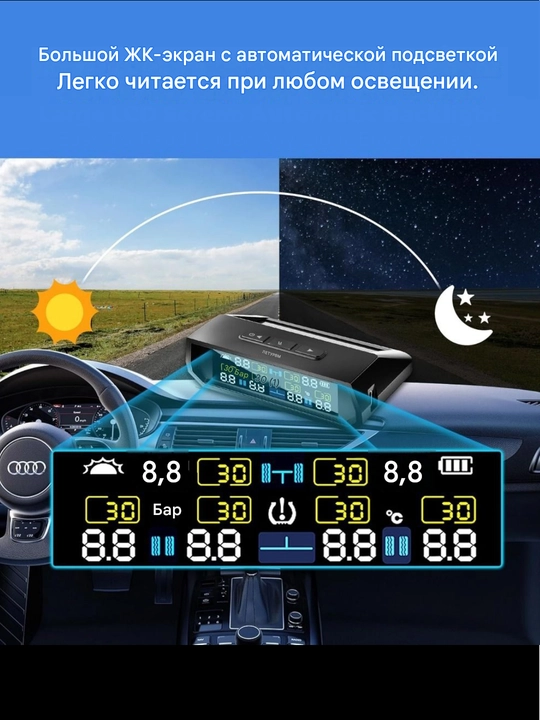 Солнечная энергия Система контроля давления в шинах TPMS, с 4 датчиками