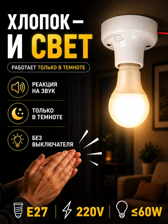 Патрон E27 с датчиком движения и света 220В автоматическое включение лампы - 