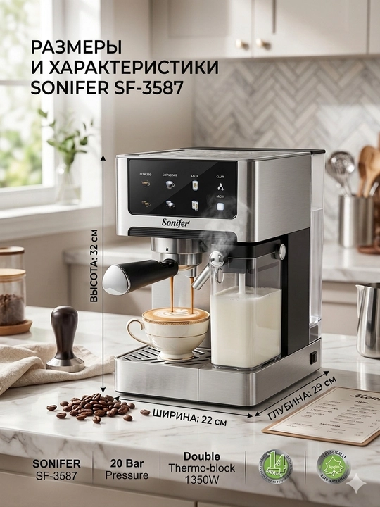 Рожковая кофеварка Sonifer SF-3587, для любителей кофе