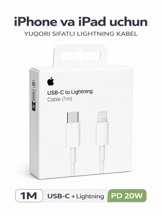 IPhone X/ 11/ 12/ 13/ 14 uchun (ORG) Type-C to Lightning kabel 1m, tez zaryadlash - 