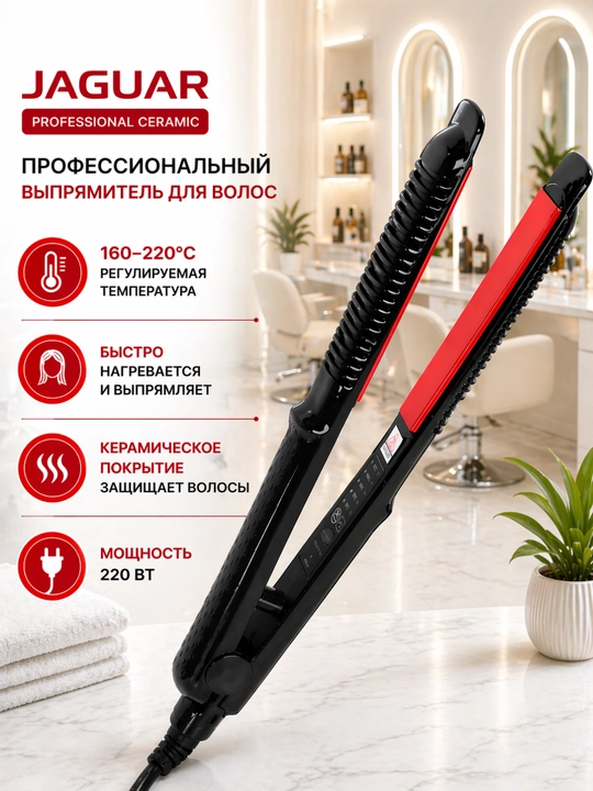 Выпрямитель для волос Jaguar Professional, керамика, 160-220°C, быстрый нагрев, 220Вт