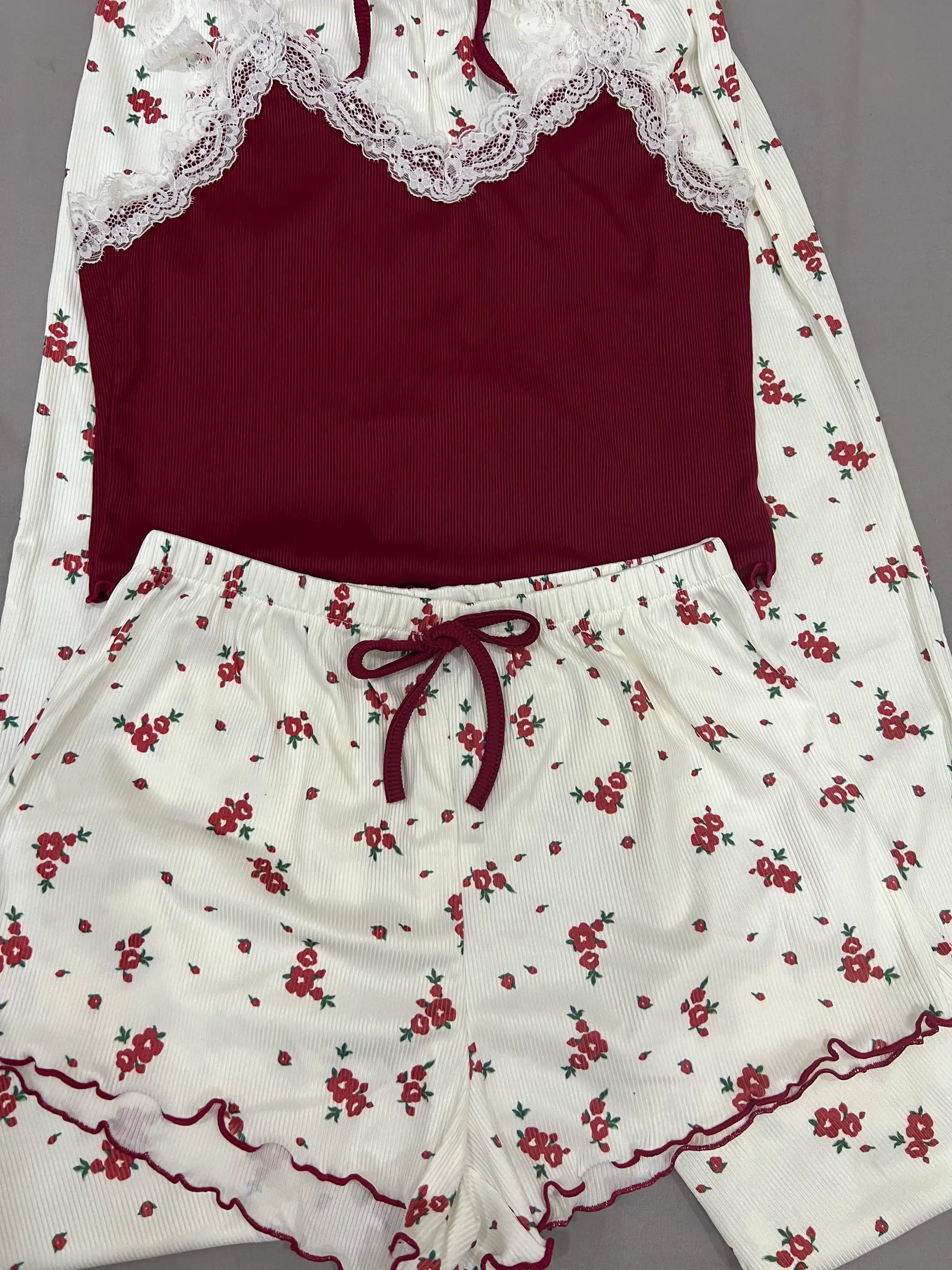 Pijama ayollar uchun 3x1, ayollar uy kiyimi to‘plami, troyka - top, shim va shortik