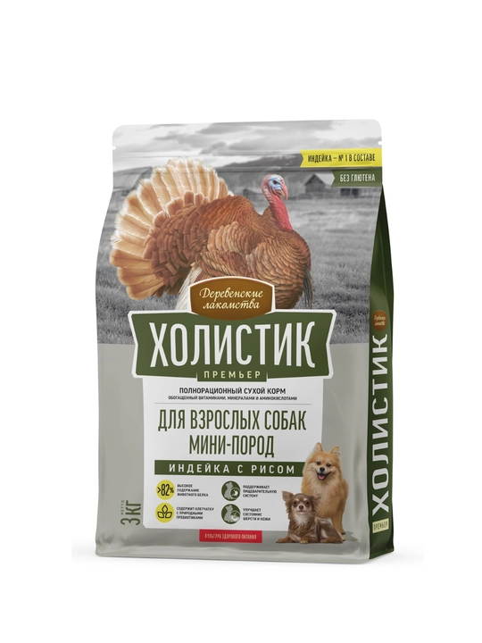 Сухой корм для взрослых собак мини-пород «Деревенские лакомства Премьер» Индейка с рисом