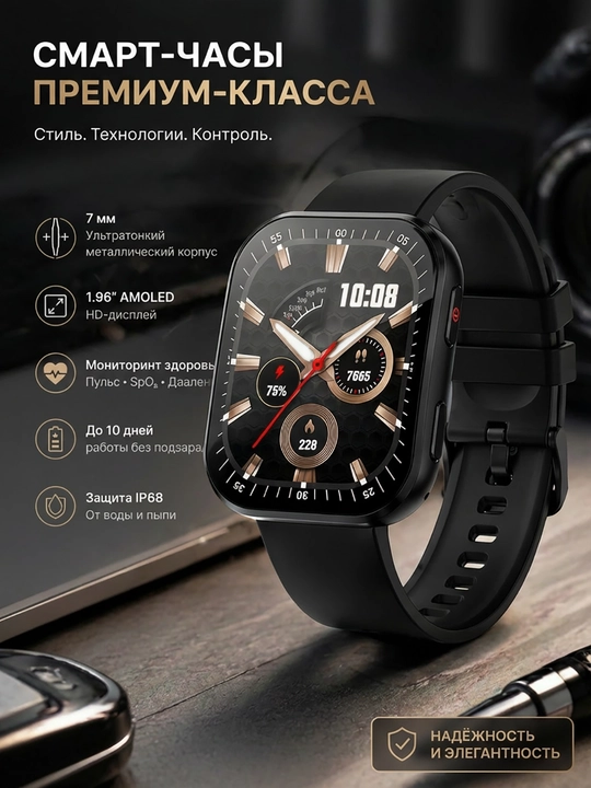 1.96 dyuymli aqlli soat 7.4 mm Yengil alyuminiy korpus, Bluetooth qo'ng'iroqlari - 