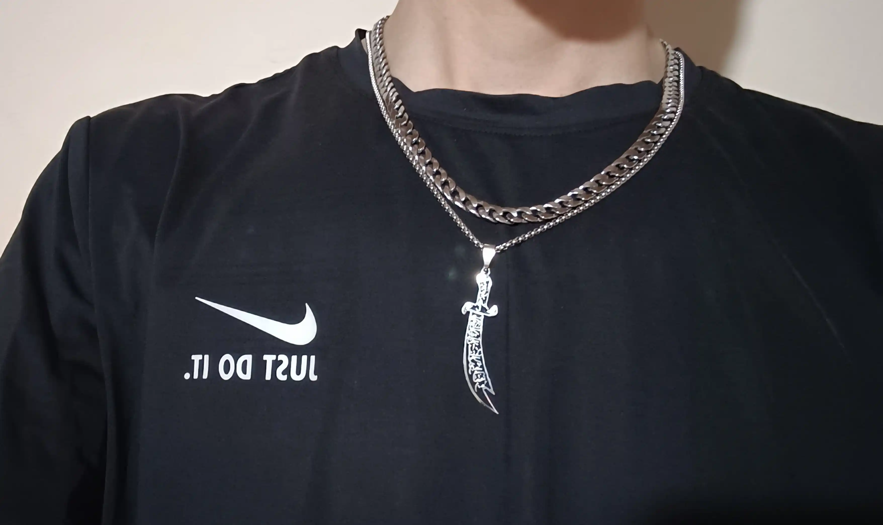 Erkaklar kuloni, osma bo‘yin zanjiri, unisex,  Zulfiqor musulmon tumori