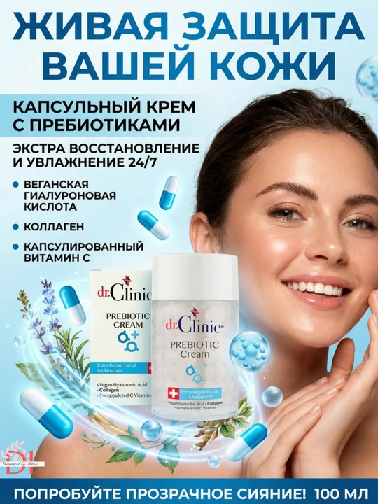 Восстанавливающий крем для лица Dr. Clinic Prebiotic, с коллагеном и витамином C - 