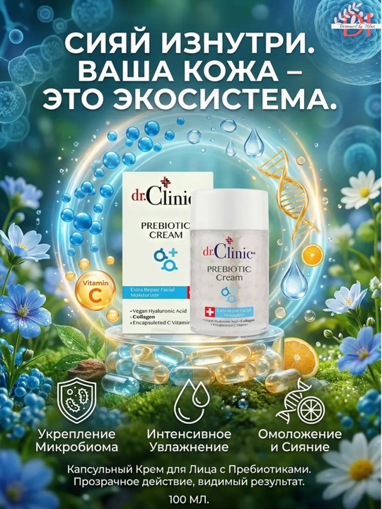 Восстанавливающий крем для лица Dr. Clinic Prebiotic, с коллагеном и витамином C