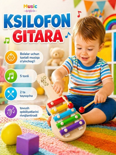 Металлофон, ксилофон, развивающий детский музыкальный инструмент — KASHP-KSILOFON1897R-АМЕТИС