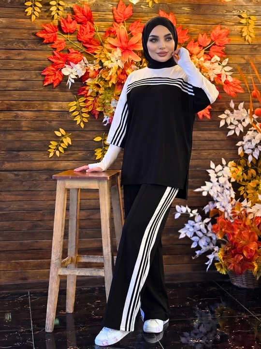 MONIKA Ayollar kostyumi, dvoyka, keng bichim, keng shim