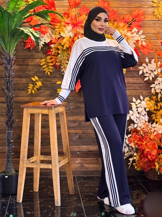 MONIKA Ayollar kostyumi, dvoyka, keng bichim, keng shim