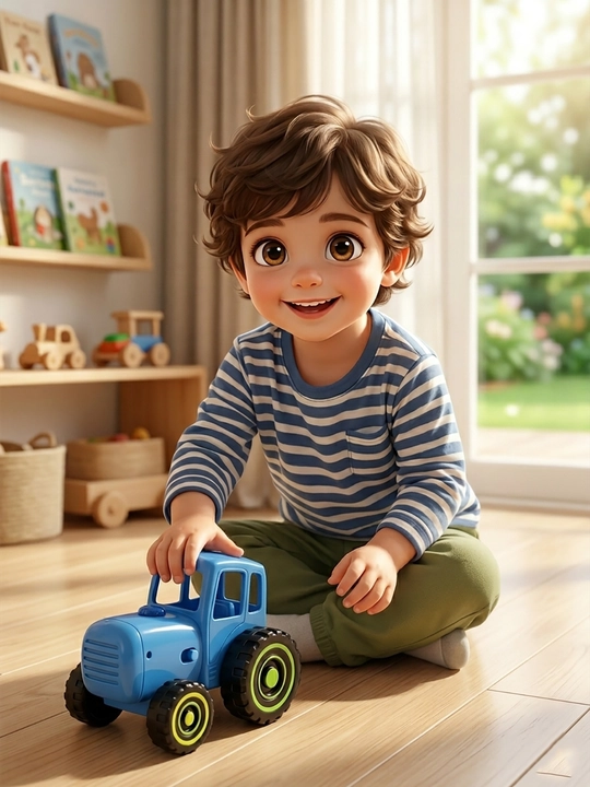 Musiqiy traktor, qo‘shiqlar va chiroqlar bilan jihozlangan ko‘k traktor 1+ - 