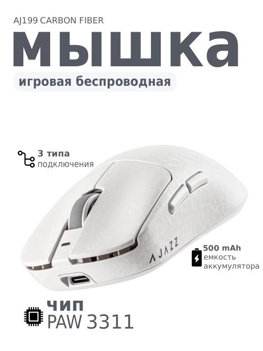 AJAZZ Игровая мышь - ультра-легкая беспроводная мышка для компьютера с Bluetooth, RGB