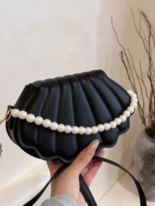 Ayollar uchun mini sumka / chig‘anoq shaklida / marvarid bezakli / kross-body