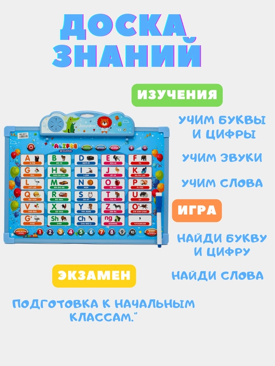 So'zlovchi interaktiv alifbo doska, raqamlar va harflar, rus, o`zbek tillarida