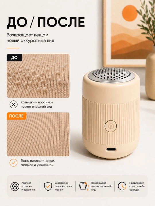 Машинка для удаления катышков с одежды, аккумуляторная, USB Type-C