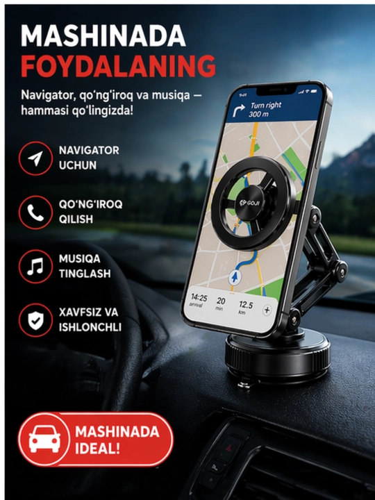 Magnitli Telefon Holder –360° Aylanuvchi Kuchli Magnit, Universal Avto, Uy, Ofis, Oshxona