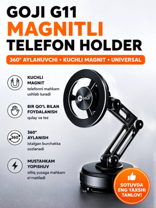 Magnitli Telefon Holder –360° Aylanuvchi Kuchli Magnit, Universal Avto, Uy, Ofis, Oshxona - 
