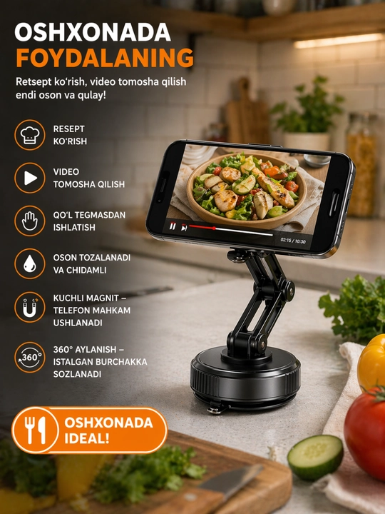 Magnitli Telefon Holder –360° Aylanuvchi Kuchli Magnit, Universal Avto, Uy, Ofis, Oshxona