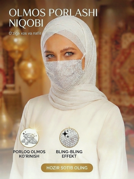 Ayollar uchun niqob, niqob, toshli niqob, qizlar uchun niqob, maktab uchun niqob - 