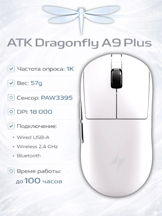 Игровая мышь ATK A9 Plus, A9 Air, VXE R1 S, R1 SE+ — беспроводная - 