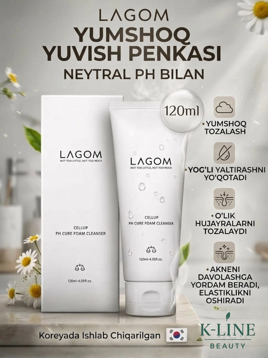 Lagom Penka Cellup pH Cure Foam Cleanser - sezgir va quruq terilar uchun yuz yuvish geli - 