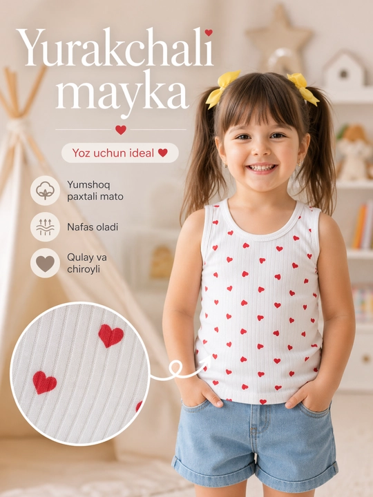 Qizlar uchun mayka, yurakchalar bilan - 