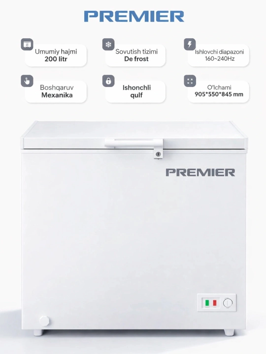DeFrost tizimiga ega Premier PRM-204CHFR 200L muzlatgich - 