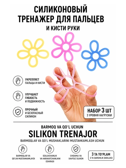 Набор из трех эспандеров( розовый, желтый, синий) Тренажёр для кисти и тенниса