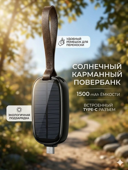 1500 mAh quyosh energiyasi bilan ishlaydigan portativ mini poverbank kalit zanjiri