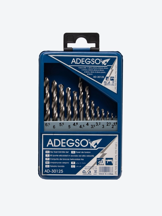 ADEGSO HSS burg‘ulash uchlari to‘plami, 13 dona (1.5 mm–6.5 mm) metall va yog‘och uchun - 