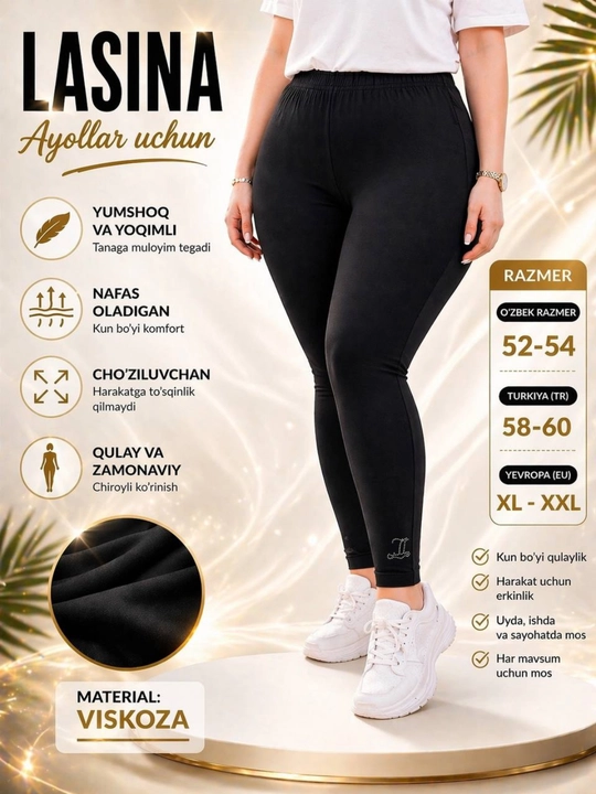 Ayollar uchun qora losina viskoza qulay leggings katta razmer moda stretch sifatli - 