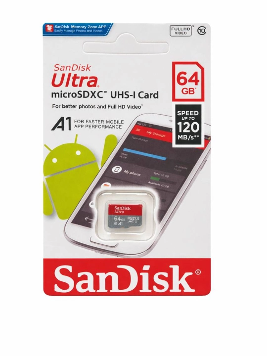 SanDisk Flesh-karta Ultra Micro SD, 16/ 32/ 64/ 128/ 256/ 512 GB