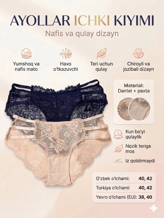 Yumshoq va nafis dantelli ayollar tursigi