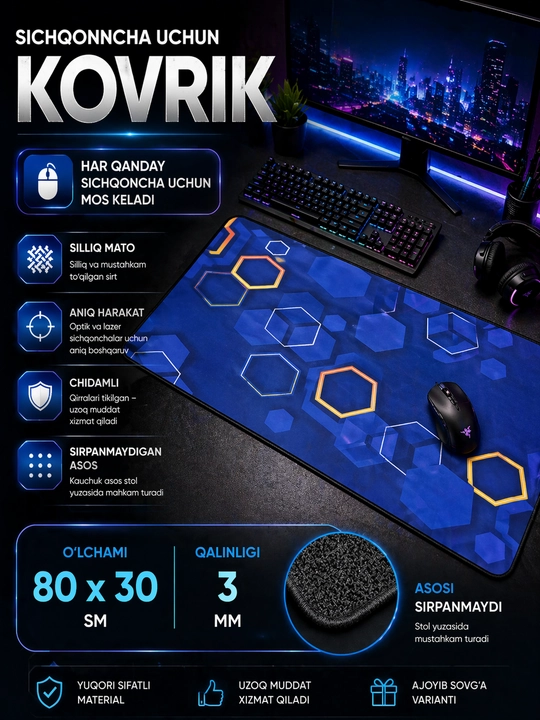 Коврик для игровой мыши и клавиатуры, 80 x 30 см