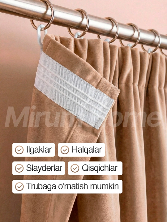 Tayyor parda velur, yotoqxona va xona uchun dekorativ zamonaviy pardalar