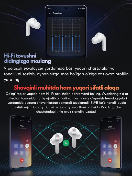 Samsung Galaxy Buds4  беспроводные наушники с AI переводчика, 11-мм динамический woofer
