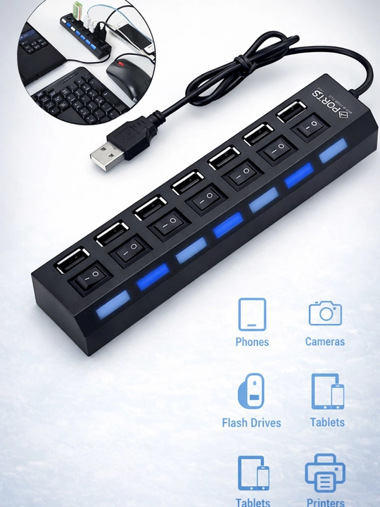 Адаптер для ноутбука и компьютера,USB HUB 7 Port Splitter USB 2.0,высокоскоростной USB хаб