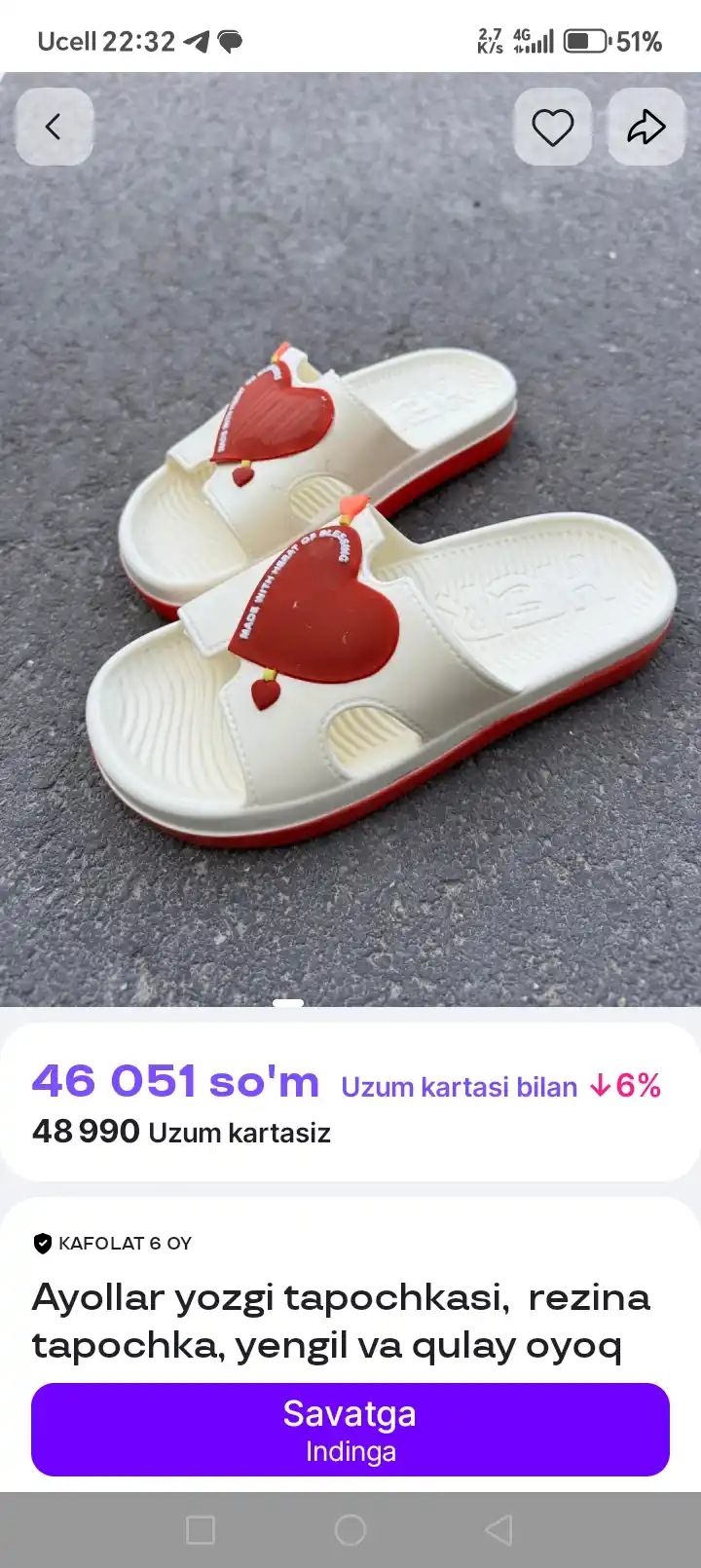 Ayollar yozgi tapochkasi,  rezina tapochka, yengil va qulay oyoq kiyim, 36–40 DOSSA