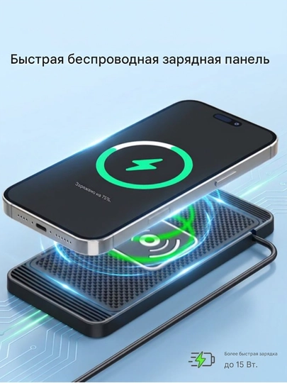 Автомобильное беспроводное зарядное устройство 15 Вт - кабель USB 1 м — WOOS-CHAR15W