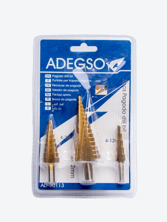 ADEGSO Pagoda pog‘onali parmalar to‘plami, 3 dona, (4-12 mm / 4-20 mm / 4-32 mm)