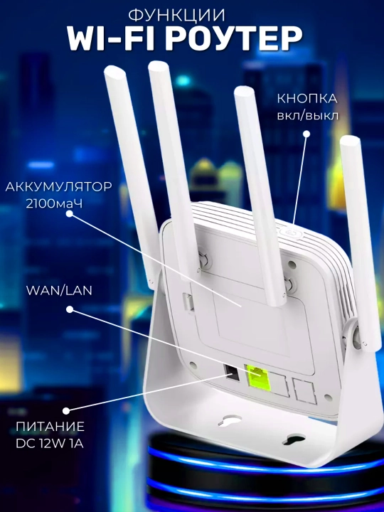 4G LTE WiFi роутер CPE с внешней антенной 2 м, скорость до 300 Мбит/с, SIM-карта
