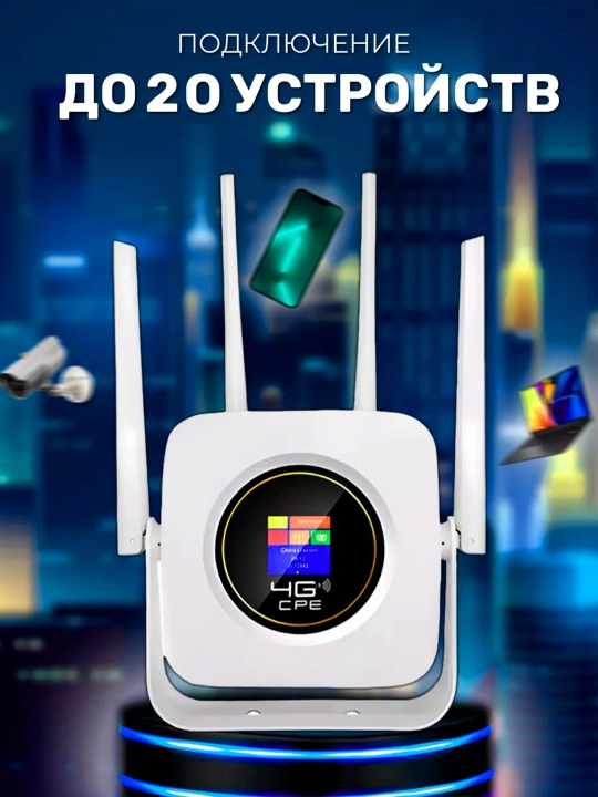 4G LTE WiFi роутер CPE с внешней антенной 2 м, скорость до 300 Мбит/с, SIM-карта