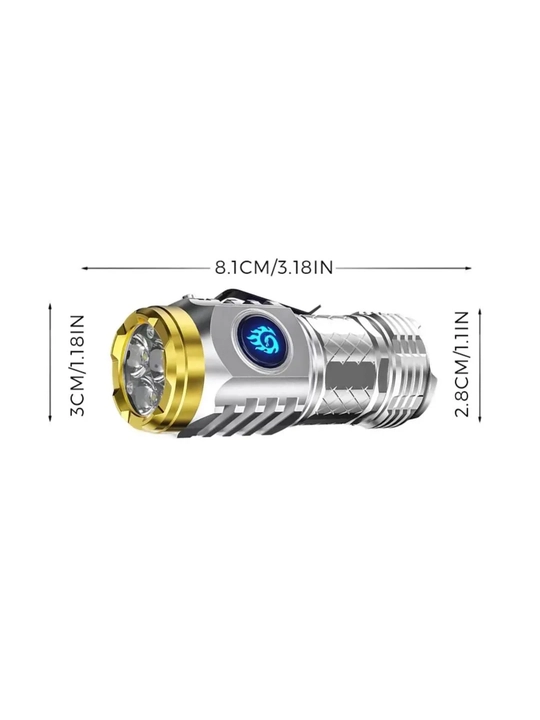 Kuchli svetodiodli mini fonar, 5 xil rejim, USB Type-C, 18350 akkumulyator, kumushrang