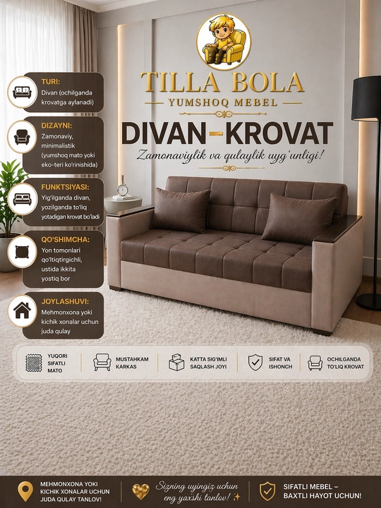 "Yevroknishka" tortiladigan divan-karavot