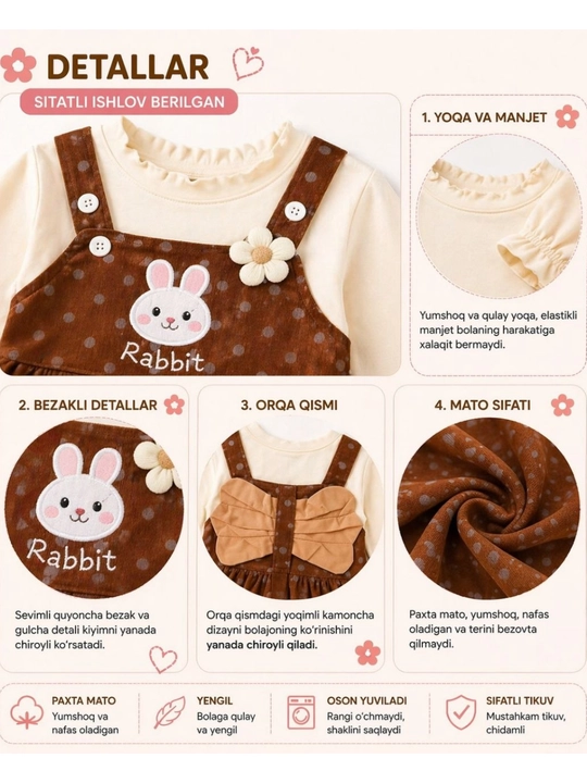 Детский сарафан для девочек Rabbit, вельветовое платье, повседневная одежда