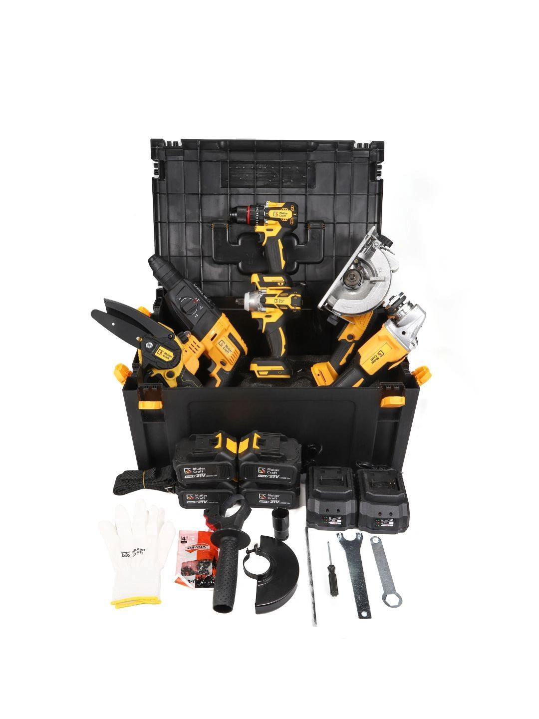 Simsiz 6 si 1da Muller Craft to'plam, shurupovyort, bolgarka, perforator, arra, gaykavyort