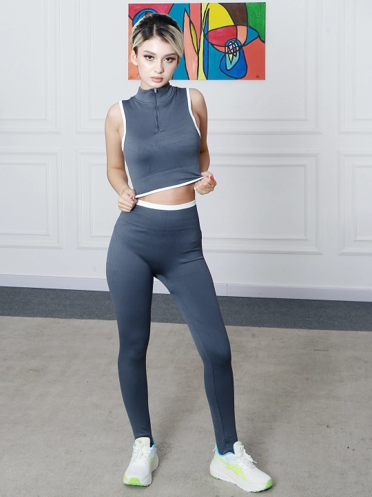 Ayollar uchun fitnes kostyumi, leggingslari va top, 2 tasi 1 da, o'lchmi standar S-M-L-XL