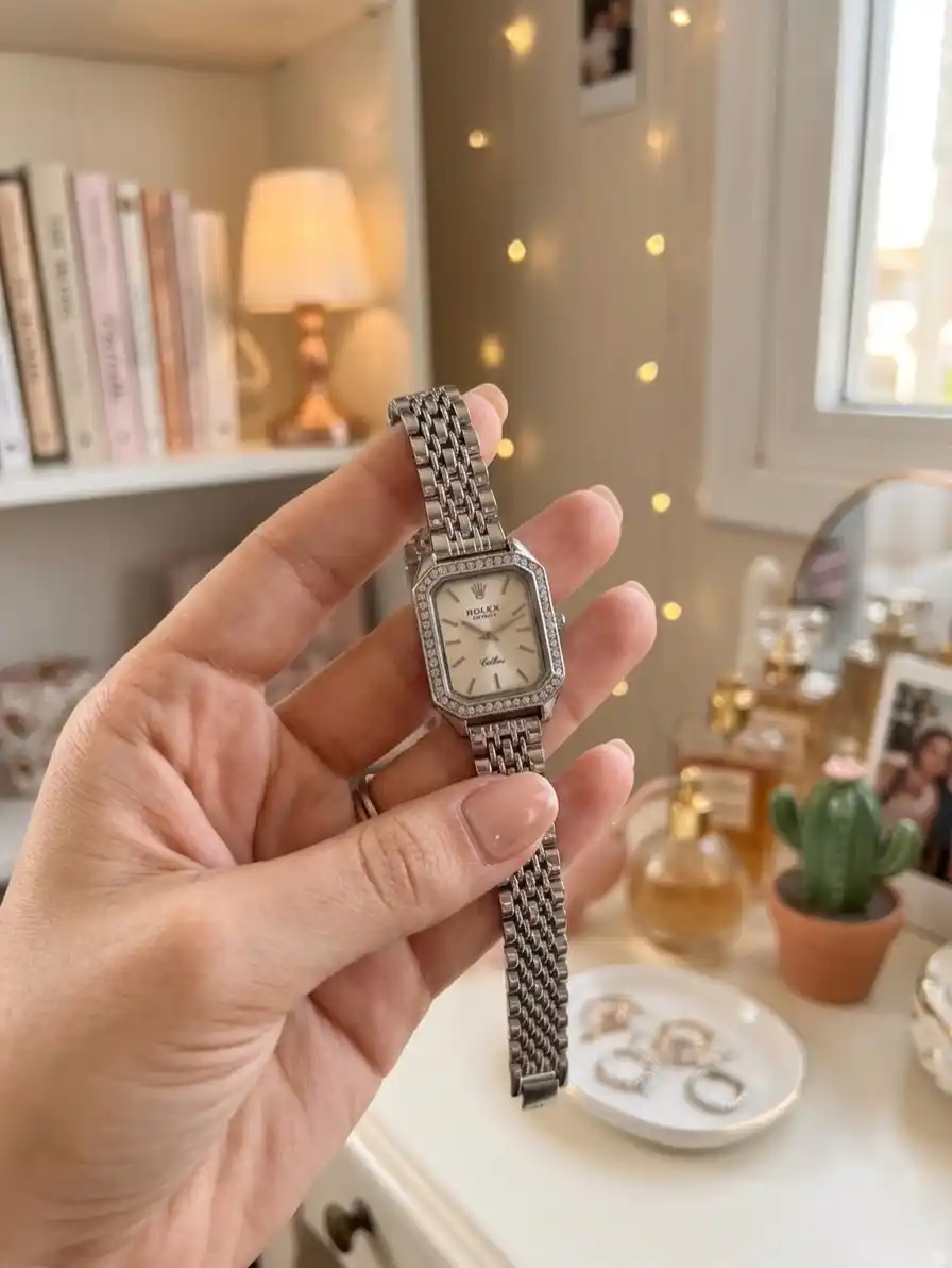 Ayollar qo‘l soati Rolex, kvarts, klassik dizayn, metall braslet, sovg‘a qutisida