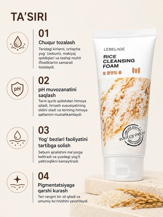 Корейская пенка для умывания с экстрактом риса Rice Cleansing Foam